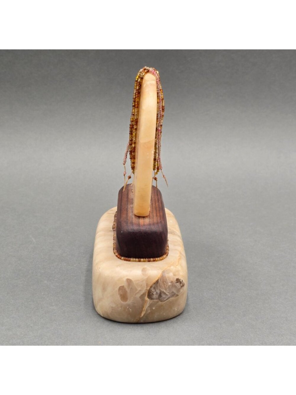 Alabaster Bear Fetish Carving Wood Base Signed Riverwoman Numbered 4011 7" READ - Picture 9 of 16